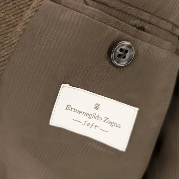 ERMENEGILDO ZEGNA Soft Brown Diagonal Stripe Blazer Cotton Wool EU 54 -44R